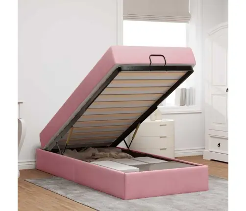 Gultas Rāmis Ar Matraci Ar Uzglabāšanu Rozā 80 X 200 Cm Samts Vidaxl