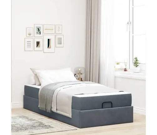 Gultas Rāmis Ar Matraci Tumši Pelēka 90 X 190 Cm Samts Vidaxl