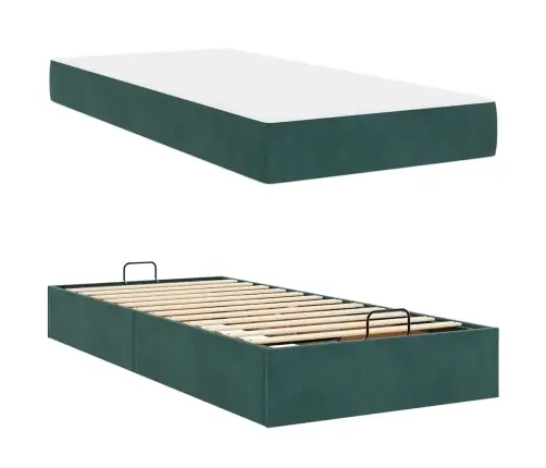 Gultas Rāmis Ar Matraci Tumši Zaļa 90 X 190 Cm Samts Vidaxl