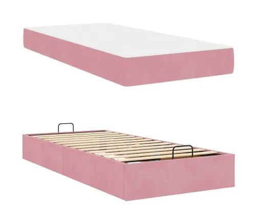 Gultas Rāmis Ar Matraci Ar Uzglabāšanu Rozā 90 X 190 Cm Samts Vidaxl