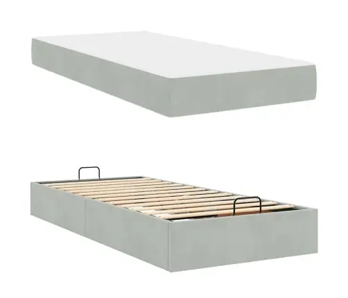 Gultas Rāmis Ar Uzglabāšanu Gaiši Pelēka 90 X 200 Cm Samts Vidaxl