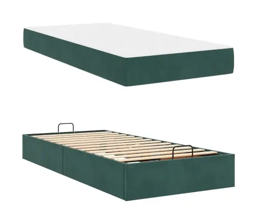 Gultas Rāmis Ar Uzglabāšanu Tumši Zaļa 90 X 200 Cm Samts Vidaxl