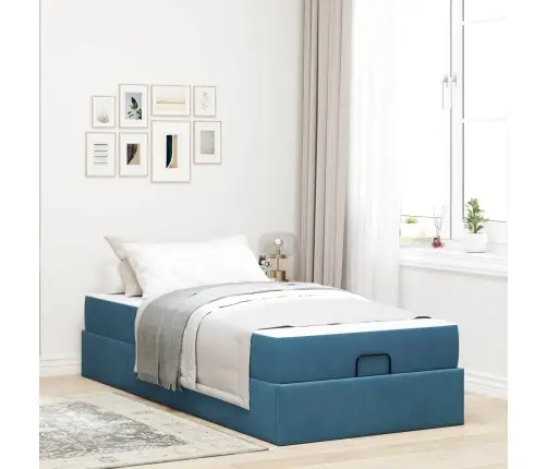 Gultas Rāmis Ar Uzglabāšanu Zila 90 X 200 Cm Samts Vidaxl