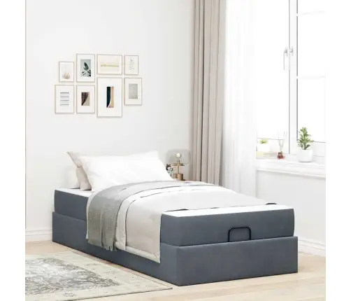 Gultas Rāmis Ar Uzglabāšanu Tumši Pelēka 100 X 200 Cm Samts Vidaxl