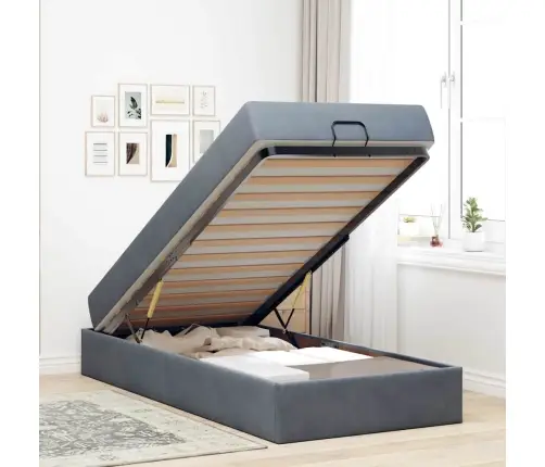 Gultas Rāmis Ar Uzglabāšanu Tumši Pelēka 100 X 200 Cm Samts Vidaxl