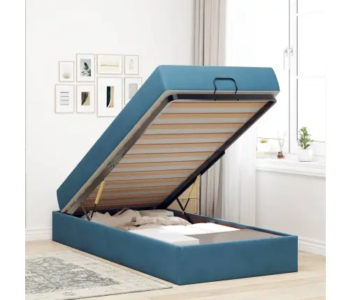 Gultas Rāmis Ar Uzglabāšanu Zila 100 X 200 Cm Samts Vidaxl