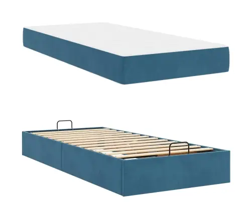 Gultas Rāmis Ar Uzglabāšanu Zila 100 X 200 Cm Samts Vidaxl