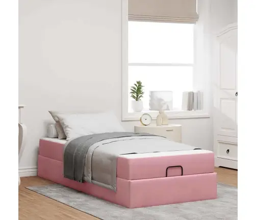 Voodi Raam Madratsiga Ladustamisega Roosa 100 X 200 Cm Samet