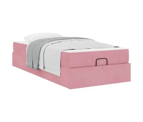 Voodi Raam Madratsiga Ladustamisega Roosa 100 X 200 Cm Samet