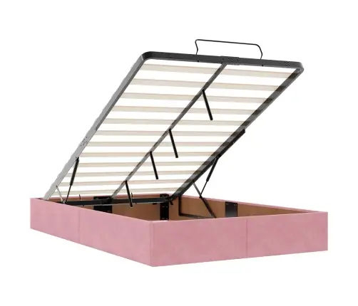Gultas Rāmis Ar Matraci Ar Uzglabāšanu Rozā 120 X 190 Cm Samts Vidaxl