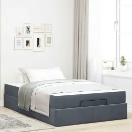 Gultas Rāmis Ar Matraci Tumši Pelēka 120 X 200 Cm Samts Vidaxl