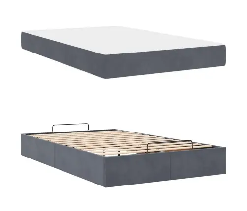 Gultas Rāmis Ar Uzglabāšanu Tumši Pelēka 120 X 200 Cm Samts Vidaxl