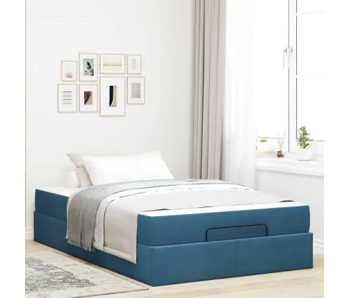 Gultas Rāmis Ar Uzglabāšanu Zila 120 X 200 Cm Samts Vidaxl