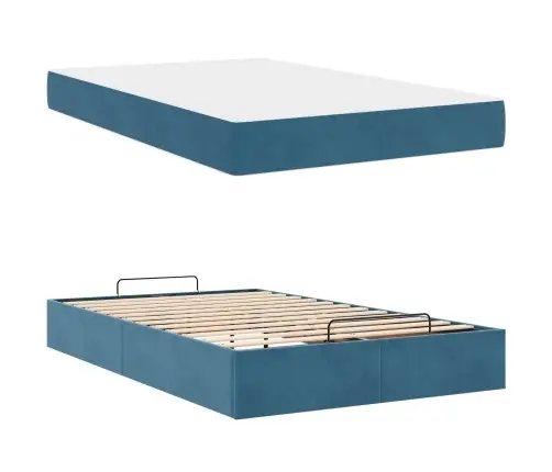 Gultas Rāmis Ar Uzglabāšanu Zila 120 X 200 Cm Samts Vidaxl