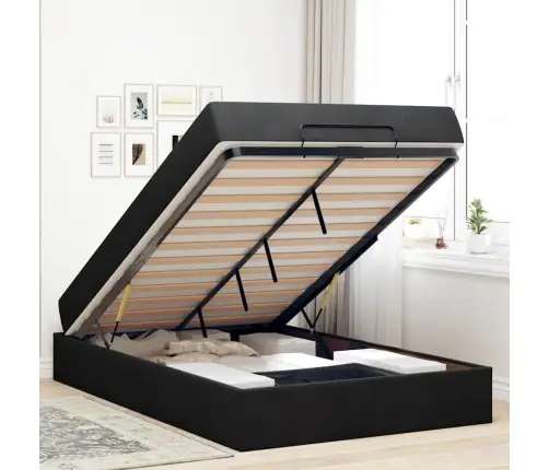 Gultas Rāmis Ar Uzglabāšanu Melna 140 X 190 Cm Samts Vidaxl