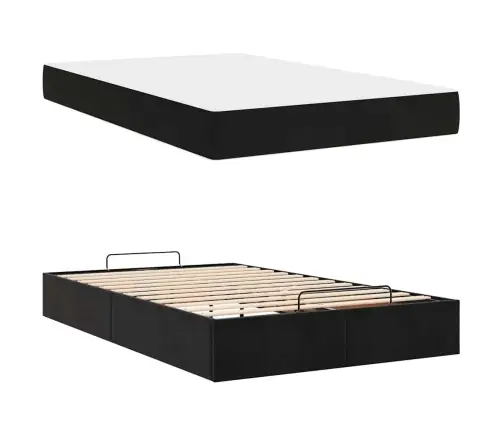 Gultas Rāmis Ar Uzglabāšanu Melna 140 X 190 Cm Samts Vidaxl