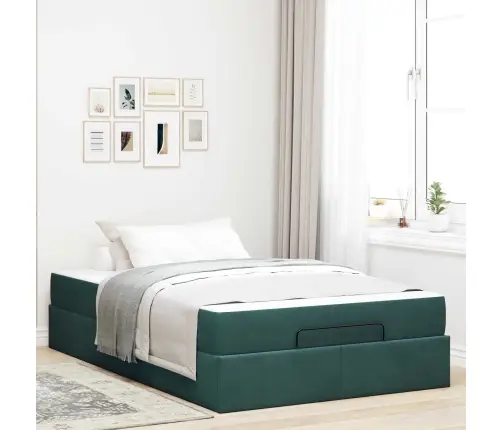 Gultas Rāmis Ar Matraci Tumši Zaļa 140 X 190 Cm Samts Vidaxl