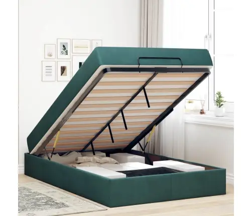 Gultas Rāmis Ar Matraci Tumši Zaļa 140 X 190 Cm Samts Vidaxl