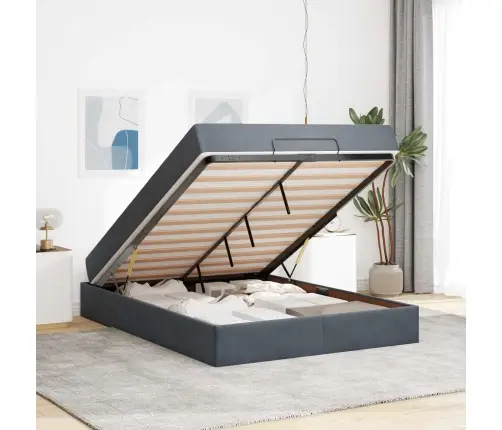 Gultas Rāmis Ar Uzglabāšanu Tumši Pelēka 140 X 200 Cm Samts Vidaxl