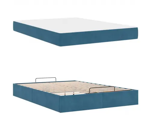 Gultas Rāmis Zila 140 X 200 Cm Samts Vidaxl