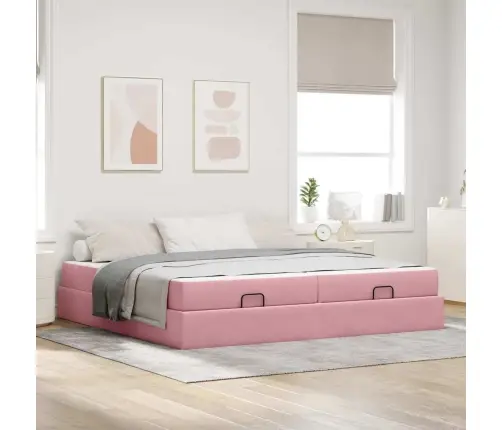 Gultas Rāmis Rozā 200 X 200 Cm Samts Vidaxl