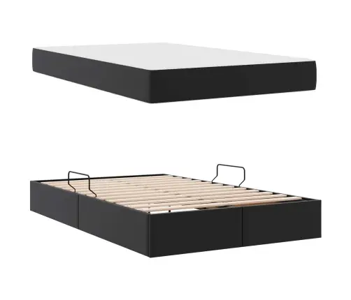 Lova Su Daiktų Laikymo Vieta Ir Čiužiniu 2 Pcs Juoda Oda