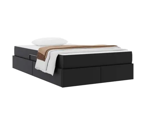 Lova Su Daiktų Laikymo Vieta Ir Čiužiniu 2 Pcs Juoda Oda