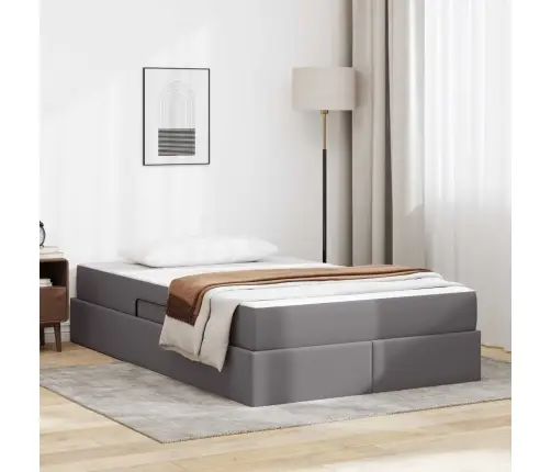 Lova Su Daiktų Laikymo Vieta Ir Čiužiniu 2 Pcs Pilka Oda