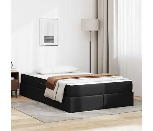 Voodi Hoiukohaga Ja Madratsiga Madratsiga 2 Pcs Must Nahk