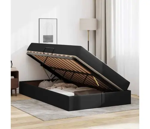 Voodi Hoiukohaga Ja Madratsiga Madratsiga 2 Pcs Must Nahk