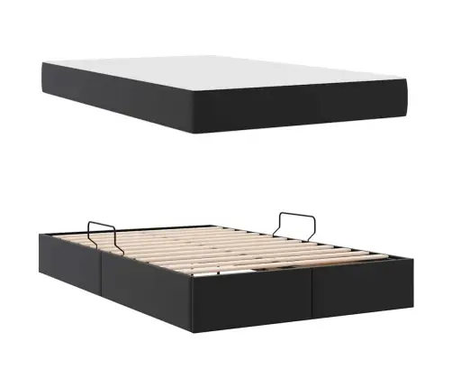 Voodi Hoiukohaga Ja Madratsiga Madratsiga 2 Pcs Must Nahk