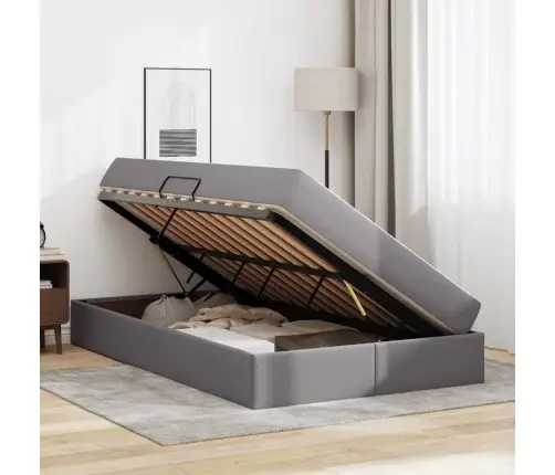 Lova Su Daiktų Laikymo Vieta Ir Čiužiniu 2 Pcs Pilka Oda