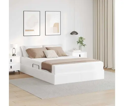 Lova Su Daiktų Laikymo Vieta Ir Čiužiniu 2 Pcs Balta Oda