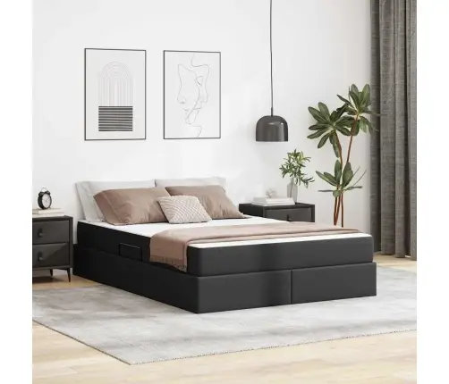 Lova Su Daiktų Laikymo Vieta Ir Čiužiniu 2 Pcs Juoda Oda