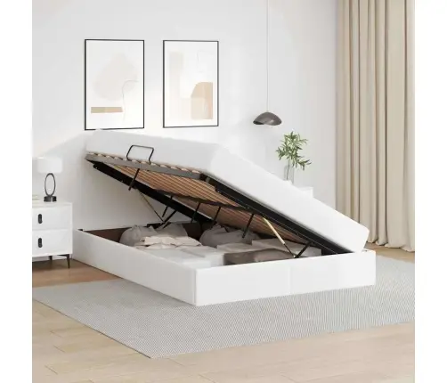 Lova Su Daiktų Laikymo Vieta Ir Čiužiniu 2 Pcs Balta Oda