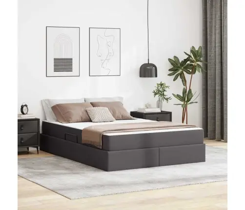 Lova Su Daiktų Laikymo Vieta Ir Čiužiniu 2 Pcs Pilka Oda