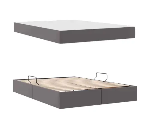 Lova Su Daiktų Laikymo Vieta Ir Čiužiniu 2 Pcs Pilka Oda