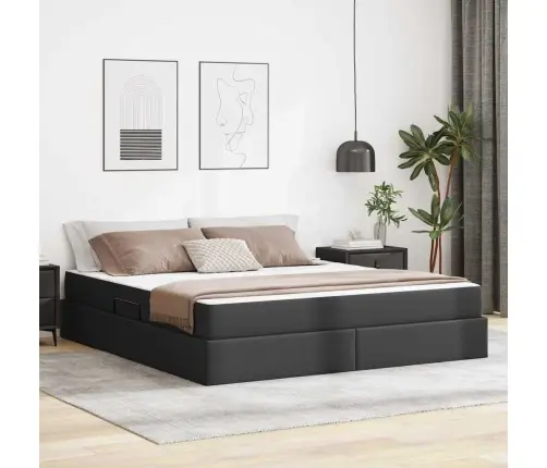 Voodi Hoiukohaga Ja Madratsiga Madratsiga 2 Pcs Must Nahk