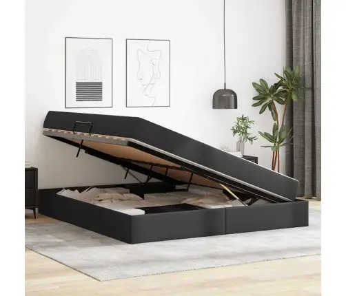 Voodi Hoiukohaga Ja Madratsiga Madratsiga 2 Pcs Must Nahk