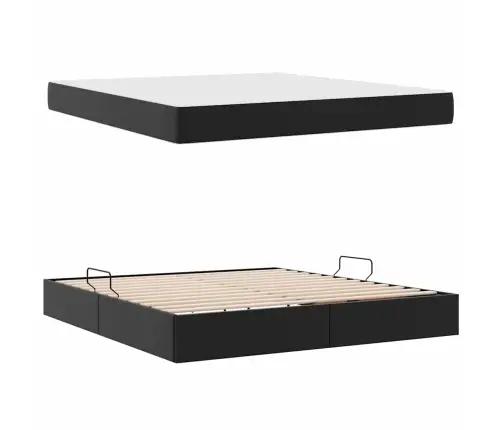 Voodi Hoiukohaga Ja Madratsiga Madratsiga 2 Pcs Must Nahk