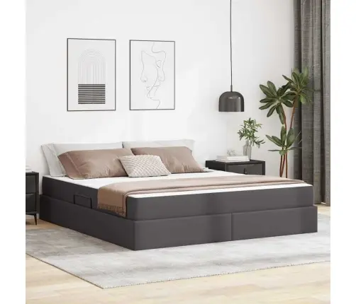 Lova Su Daiktų Laikymo Vieta Ir Čiužiniu 2 Pcs Pilka Oda