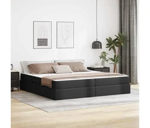 Lova Su Daiktų Laikymo Vieta Ir Čiužiniu Juoda 200 X 200 Cm