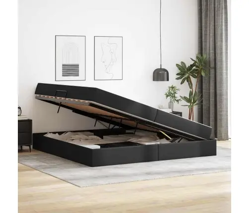 Lova Su Daiktų Laikymo Vieta Ir Čiužiniu Juoda 200 X 200 Cm