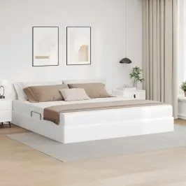 Lova Su Daiktų Laikymo Vieta Ir Čiužiniu 2 Pcs Balta Oda