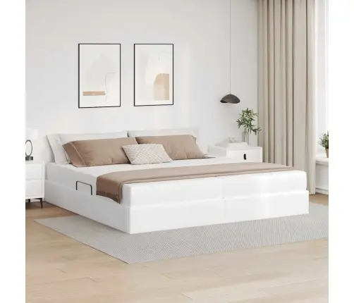 Lova Su Daiktų Laikymo Vieta Ir Čiužiniu 2 Pcs Balta Oda