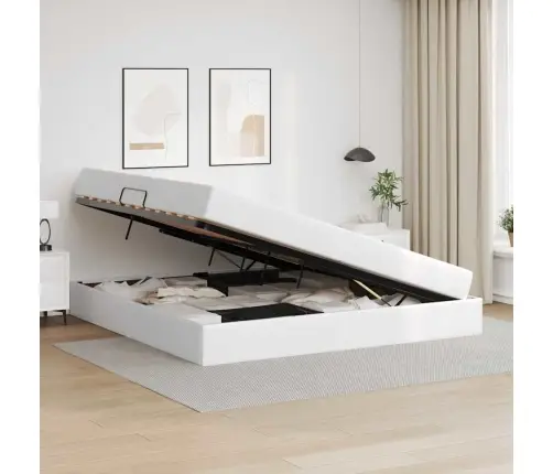 Lova Su Daiktų Laikymo Vieta Ir Čiužiniu 2 Pcs Balta Oda