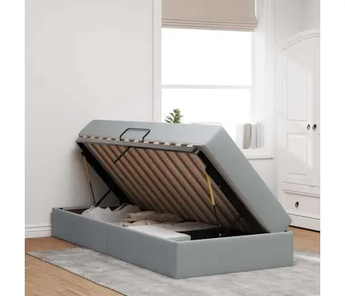 Voodi Hoiukohaga Ja Madratsiga Helehall 100 X 200 Cm Polüester