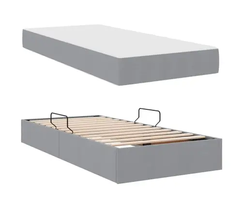 Voodi Hoiukohaga Ja Madratsiga Helehall 100 X 200 Cm Polüester