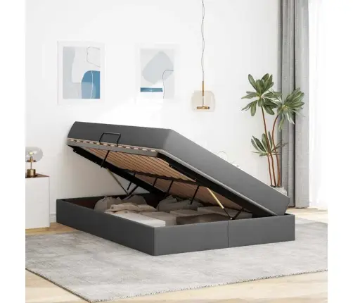 Voodi Hoiukohaga Ja Madratsiga Tumehall 140 X 190 Cm Polüester