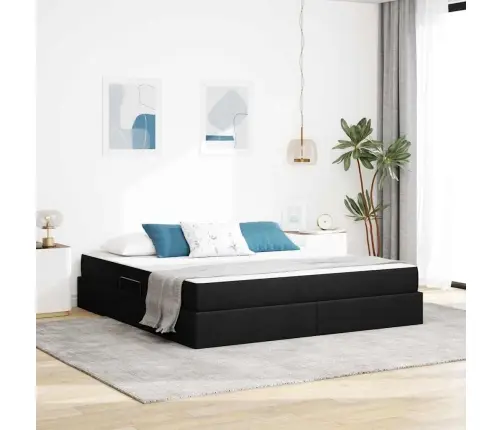 Gulta Ar Uzglabāšanas Vietu Un Matraci Melna 160 X 200 Cm Vidaxl